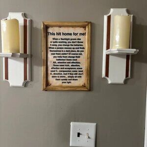 White Wooden Candle Sconce with Inlay Set of Two